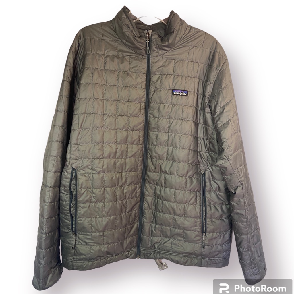 Patagonia Lightweight Nano Puff Grey Mens Jacket Large Full Zip Warm Wind Proof